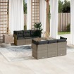 Set de sofás de jardín 7 piezas con cojines ratán PE gris