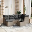 Set de sofás de jardín 7 piezas con cojines ratán PE gris