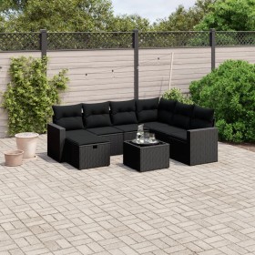 Set de sofás de jardín 8 piezas y cojines ratán sintético