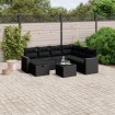 Set de sofás de jardín 8 piezas y cojines ratán sintético negro