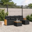 Set de sofás de jardín 6 piezas y cojines ratán sintético negro