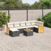 Set de sofás de jardín 8 piezas y cojines ratán sintético negro