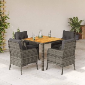 Set comedor de jardín 5 piezas con cojines ratán sintético