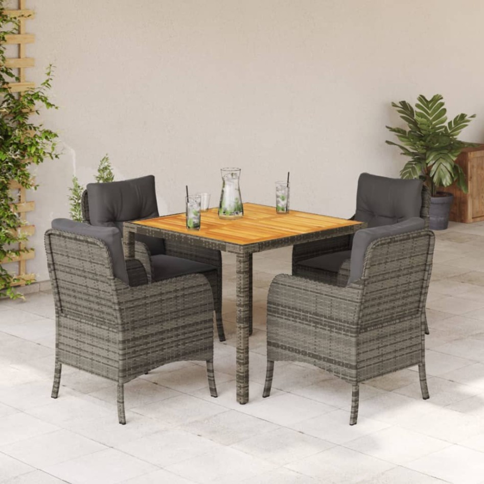 Set comedor de jardín 5 piezas con cojines ratán sintético