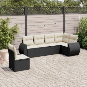 Set de sofás de jardín 6 piezas y cojines ratán sintético
