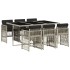 Set comedor jardín 7 pzas y cojines ratán sintético gris