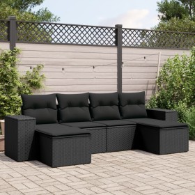 Set de sofás de jardín 6 piezas y cojines ratán sintético