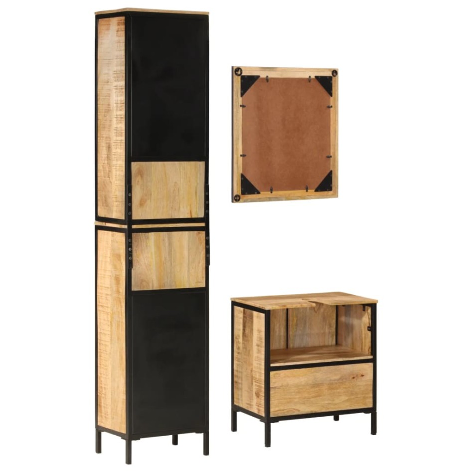 Conjunto de muebles de baño 3 pzas madera maciza mango y