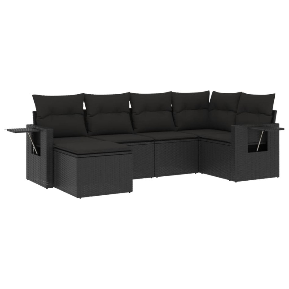 Set de sofás de jardín 6 piezas y cojines ratán sintético