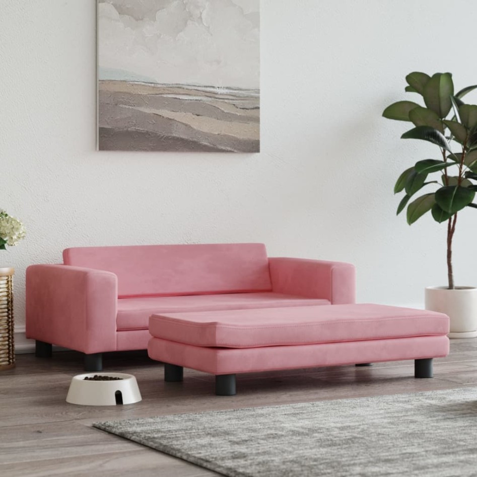 Cama para perros con extensión terciopelo rosa 100x50x30