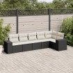 Set de sofás de jardín 6 piezas y cojines ratán sintético negro