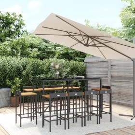 Mesa y taburetes altos jardín 11 pzas madera y ratán PE