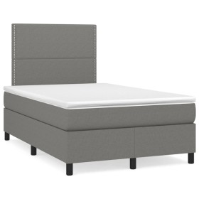 Cama box spring con colchón y LED tela marrón oscuro 120x190
