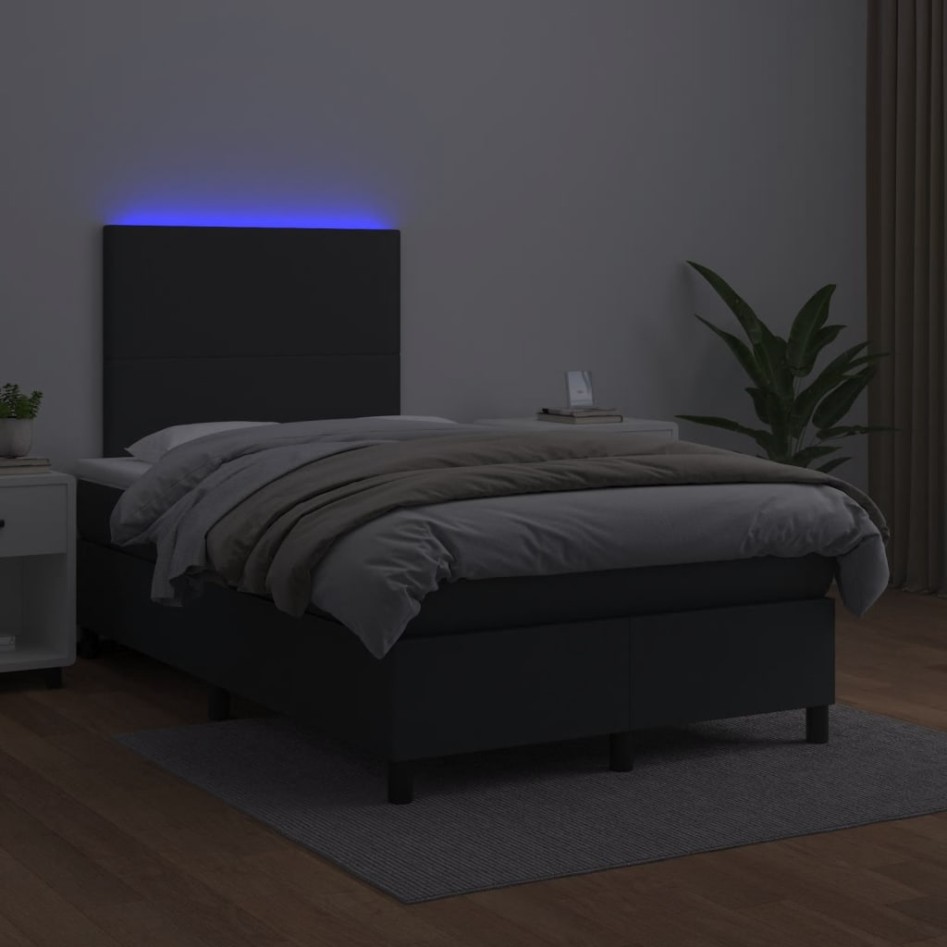 Cama box spring con colchón LED cuero sintético negro