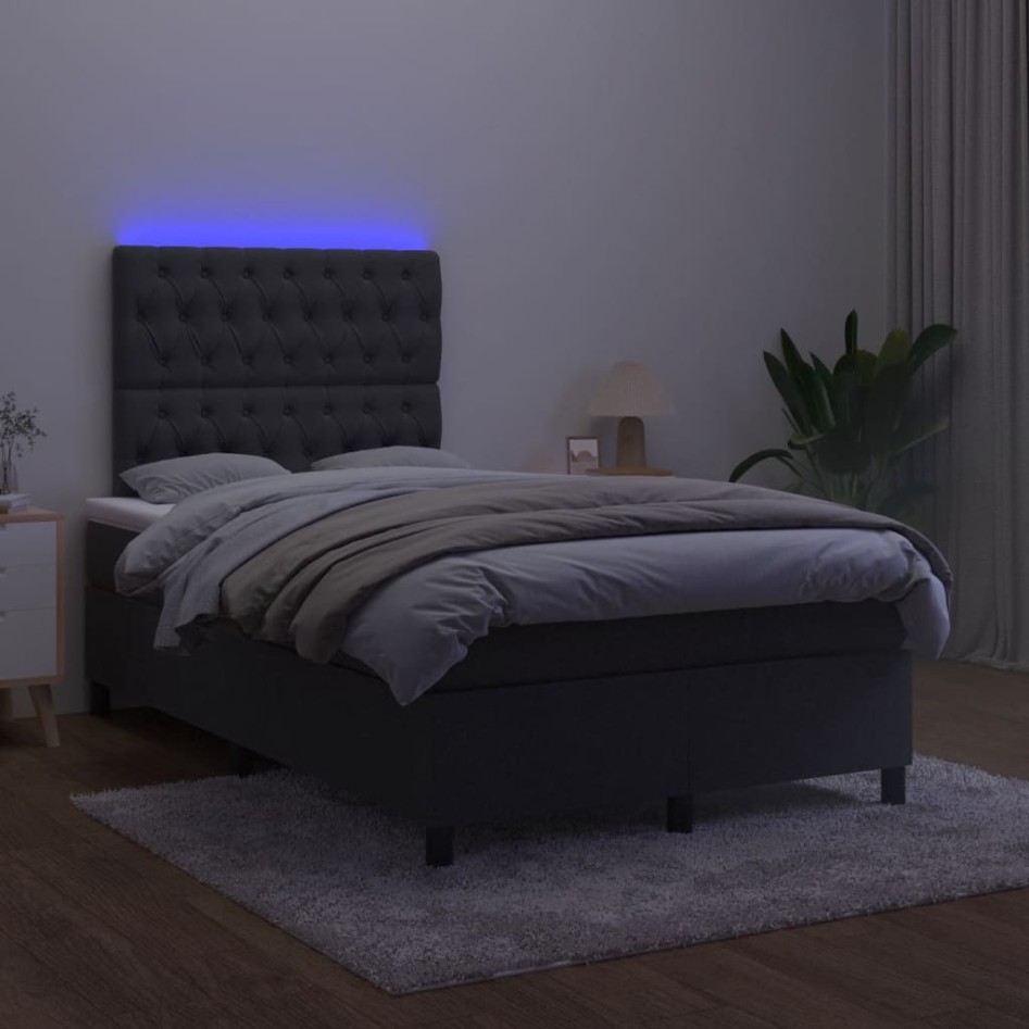 Cama box spring con colchón y LED terciopelo negro 120x190