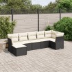 Set de comedor de jardín 7 pzas y cojines ratán sintético negro
