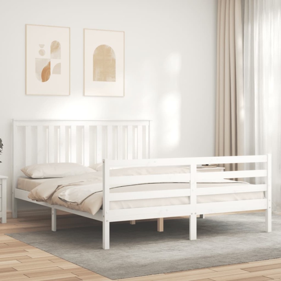 Estructura de cama matrimonio con cabecero madera maciza