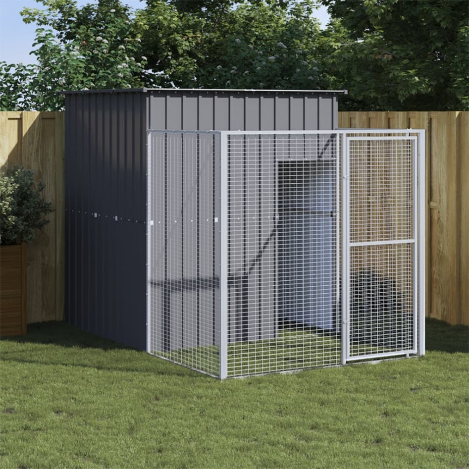 Caseta perros con corral acero galvanizado gris 165x251x181