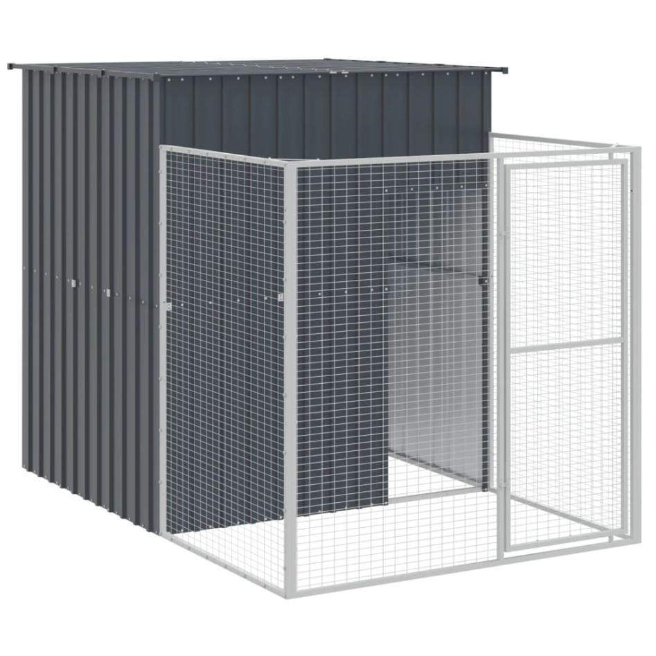 Caseta perros con corral acero galvanizado gris 165x251x181