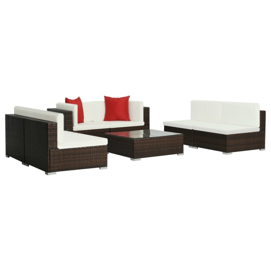 Set muebles de jardín 7 piezas y cojines ratán sintético