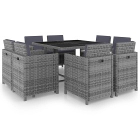 Set comedor de jardín 9 piezas y cojines ratán sintético