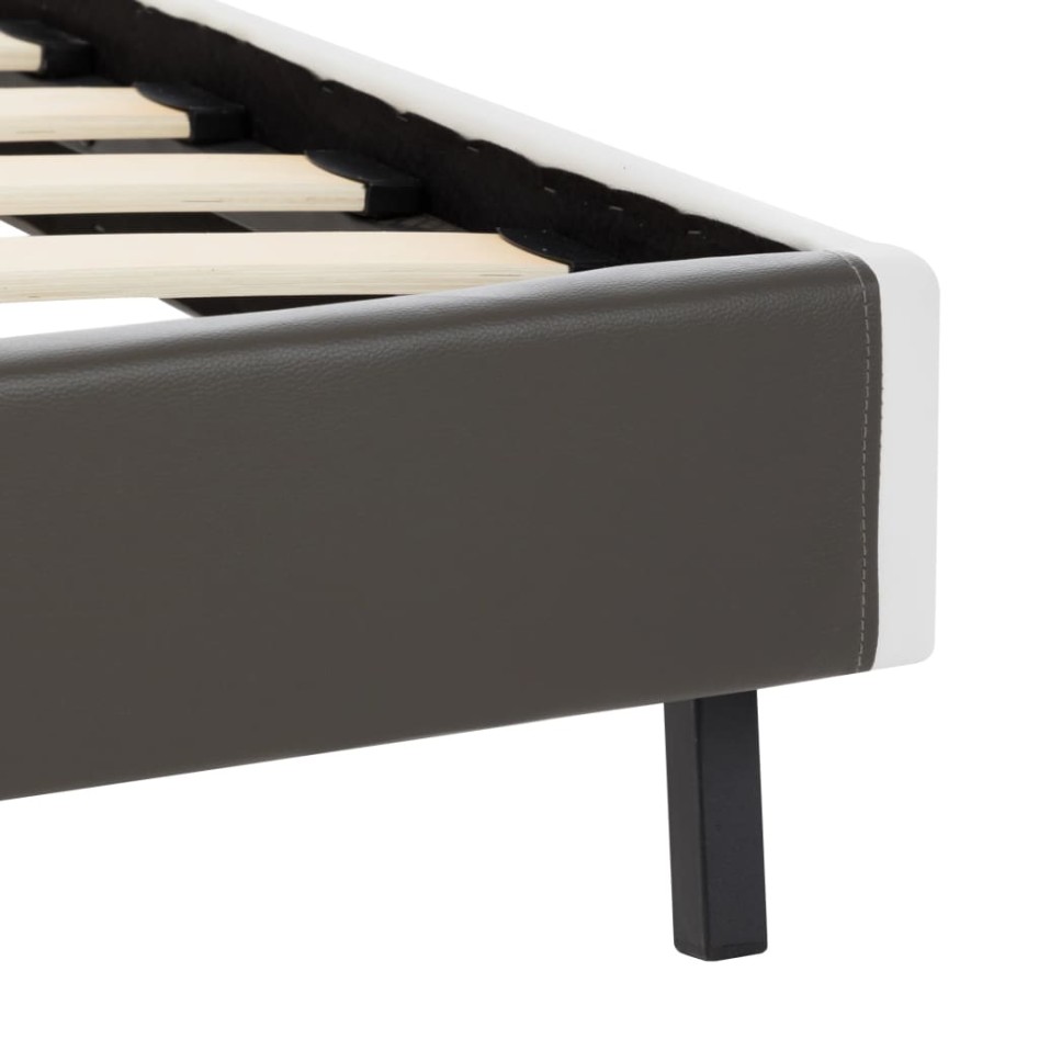 Estructura de cama cuero sintético gris y blanco 180x200