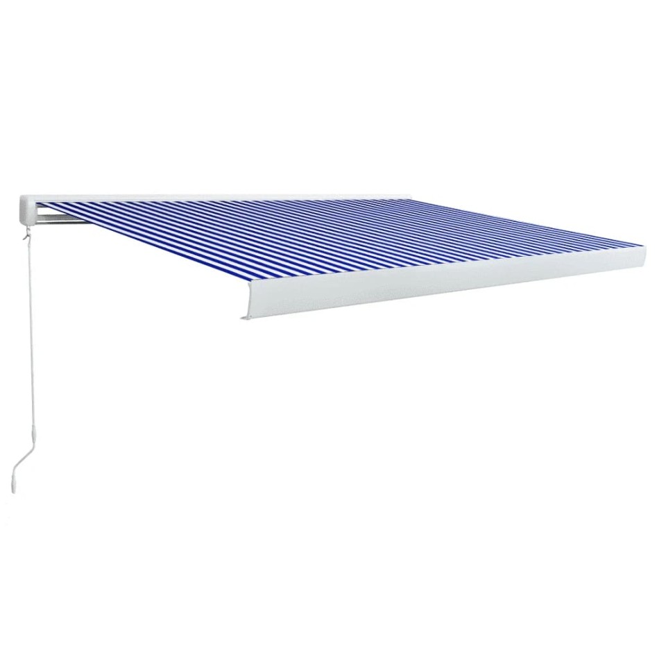 Toldo de carrete manual azul y blanco 350x250