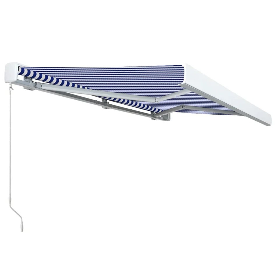 Toldo de carrete manual azul y blanco 350x250