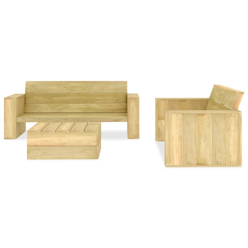 Juego de muebles de jardín 3 piezas madera de pino