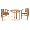 Set de comedor de jardín 3 pzas y cojines madera maciza de teca