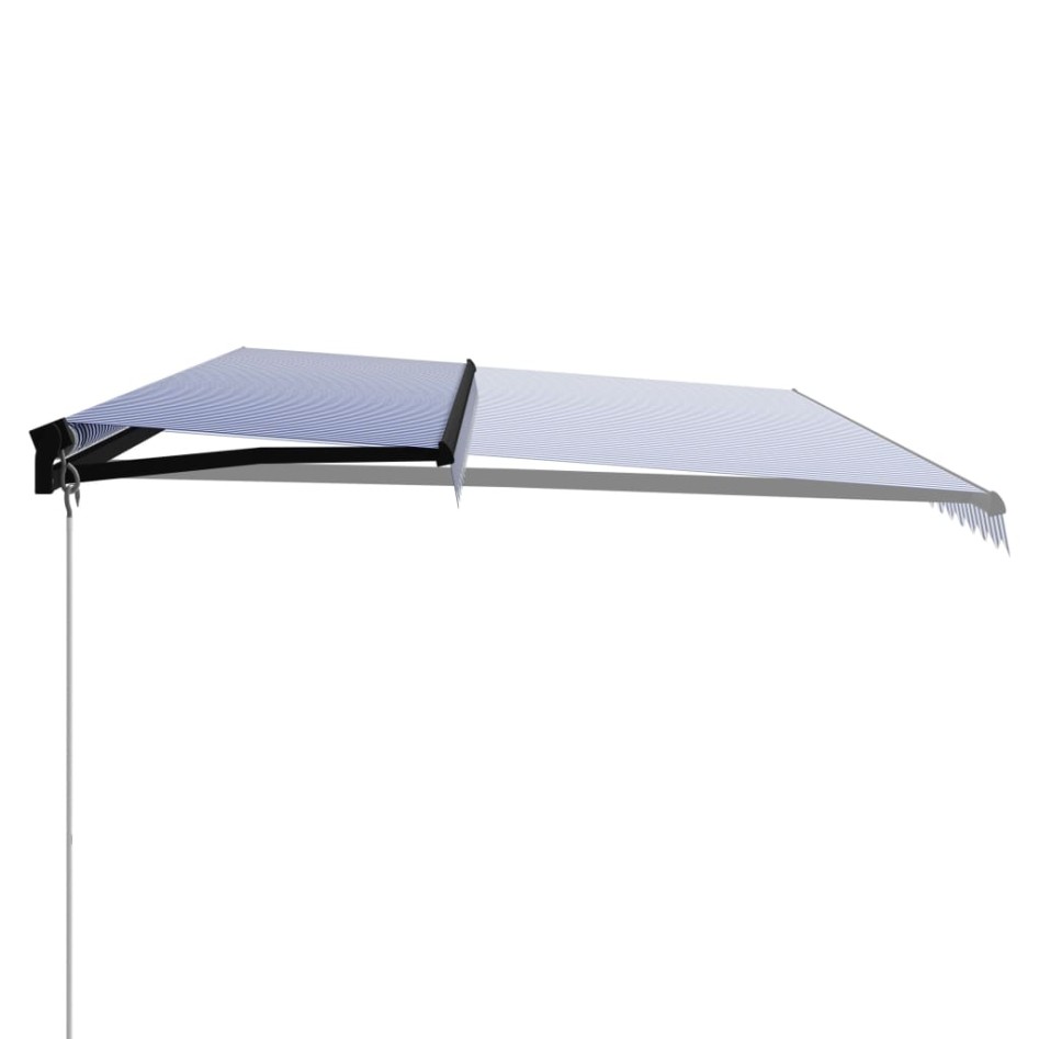 Toldo manual retráctil azul y blanco 600x300