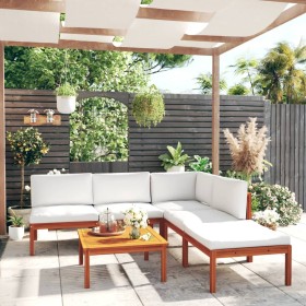Muebles de jardín 6 pzas cojines crema madera maciza de