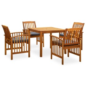 Set comedor de jardín 5 pzas y cojines madera maciza de