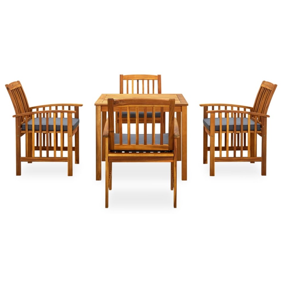 Set comedor de jardín 5 pzas y cojines madera maciza de