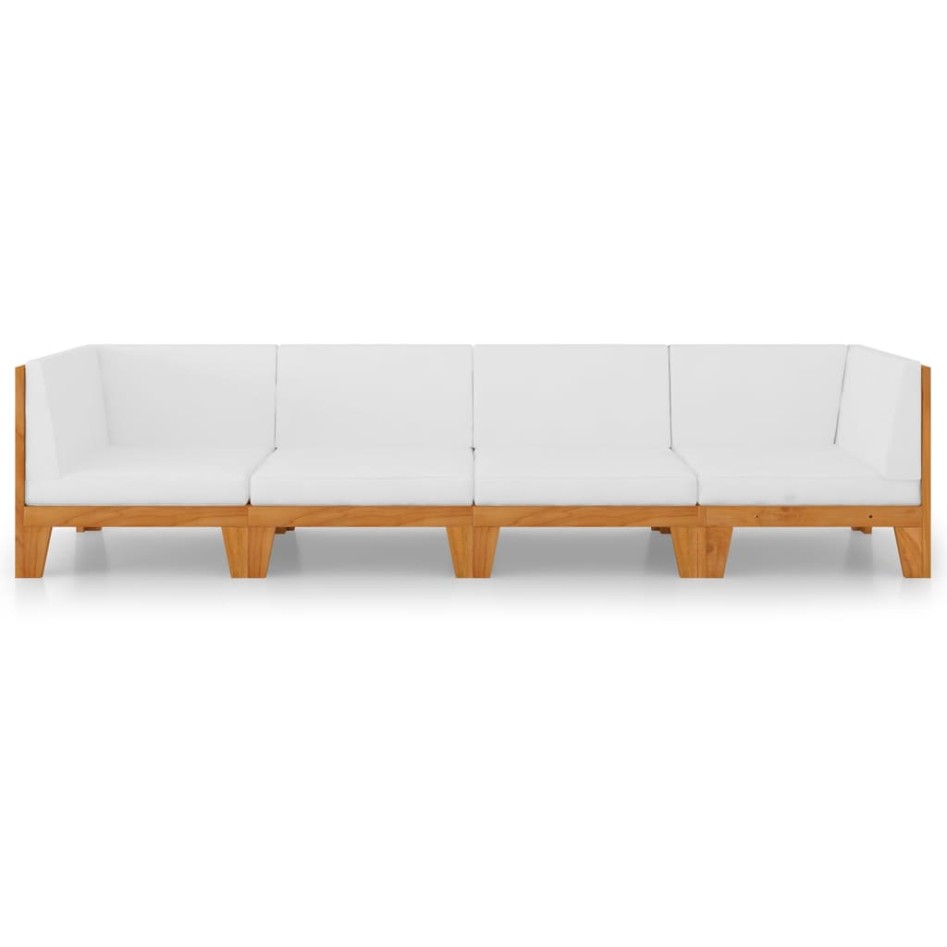 Juego muebles de jardín y cojines 4 pzas madera maciza