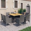Set de comedor de jardín 9 pzas ratán PE y madera acacia gris