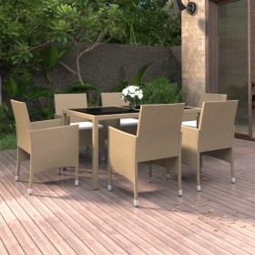 Set de comedor de jardín 7 pzas ratán sintético vidrio
