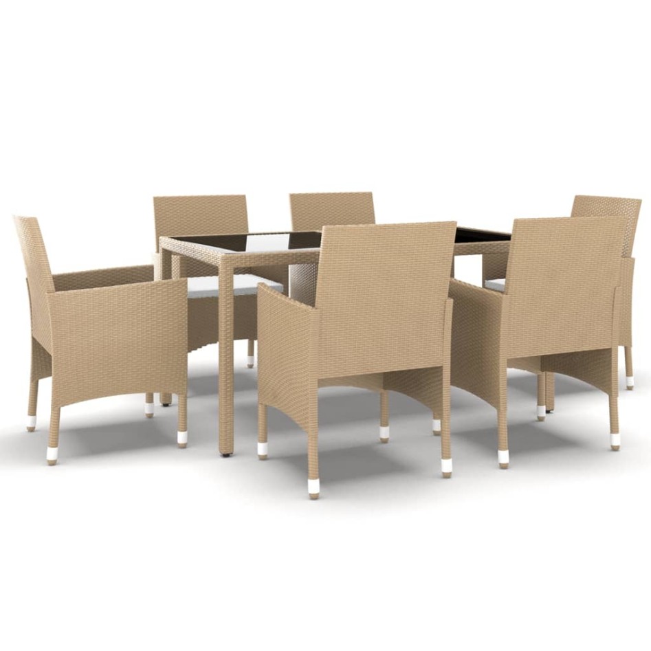 Set de comedor de jardín 7 pzas ratán sintético vidrio