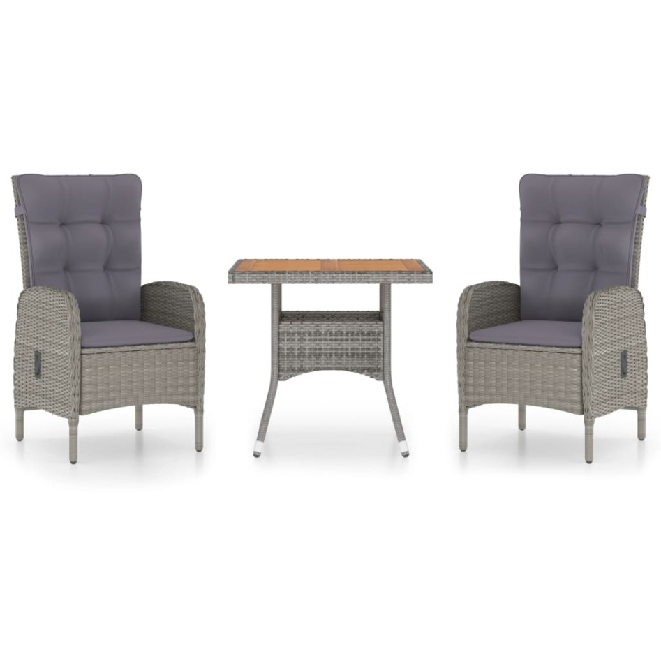 Muebles de jardín 3 piezas ratán sintético gris madera