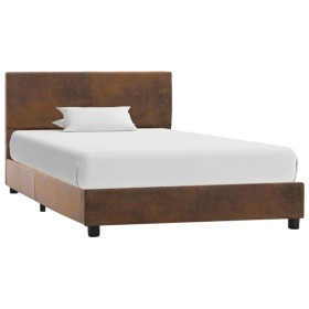 Estructura de cama de piel de ante artificial marrón 90x200