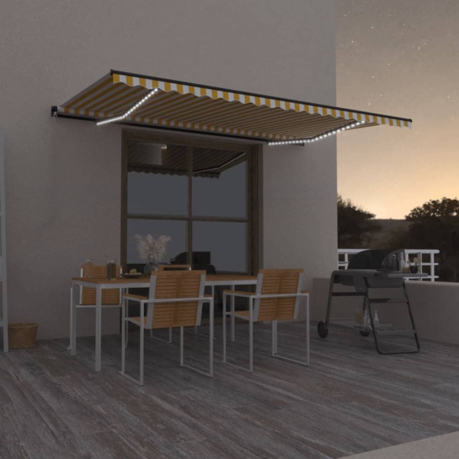 Toldo retráctil manual con luz LED amarillo y blanco 500x350