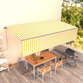 Toldo retráctil automático con persiana amarillo y blanco 6x3