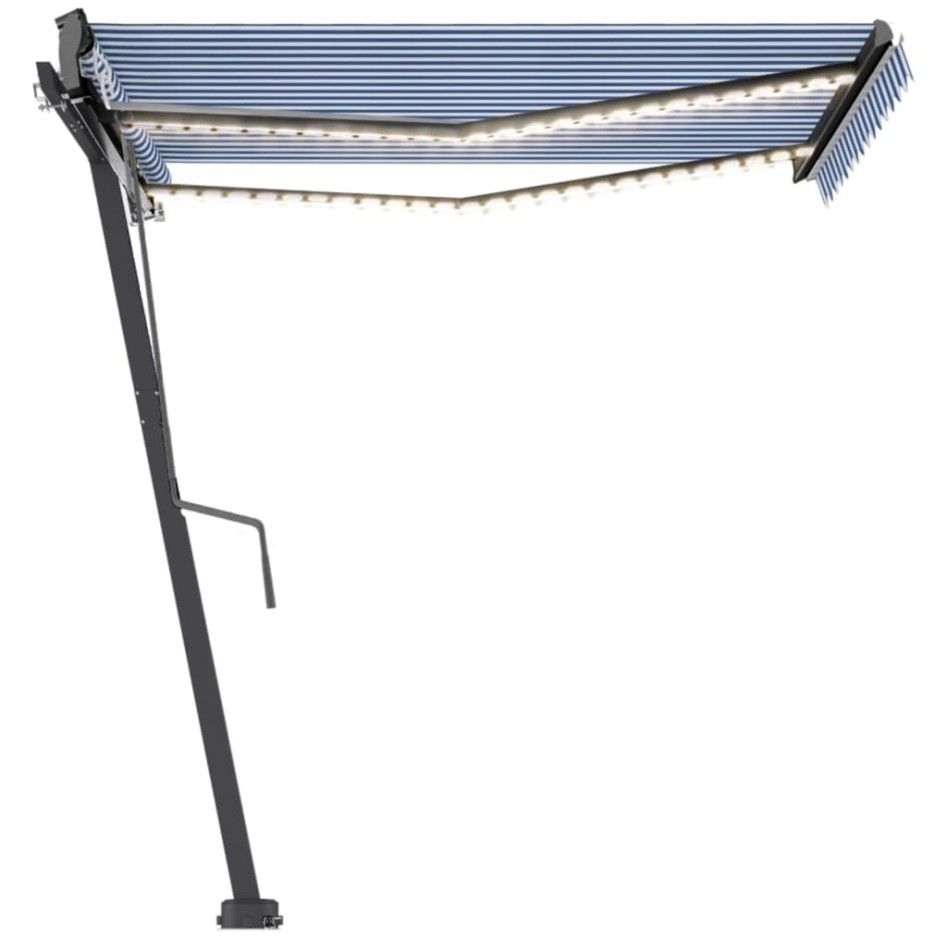 Toldo automático LED sensor de viento azul y blanco 300x250