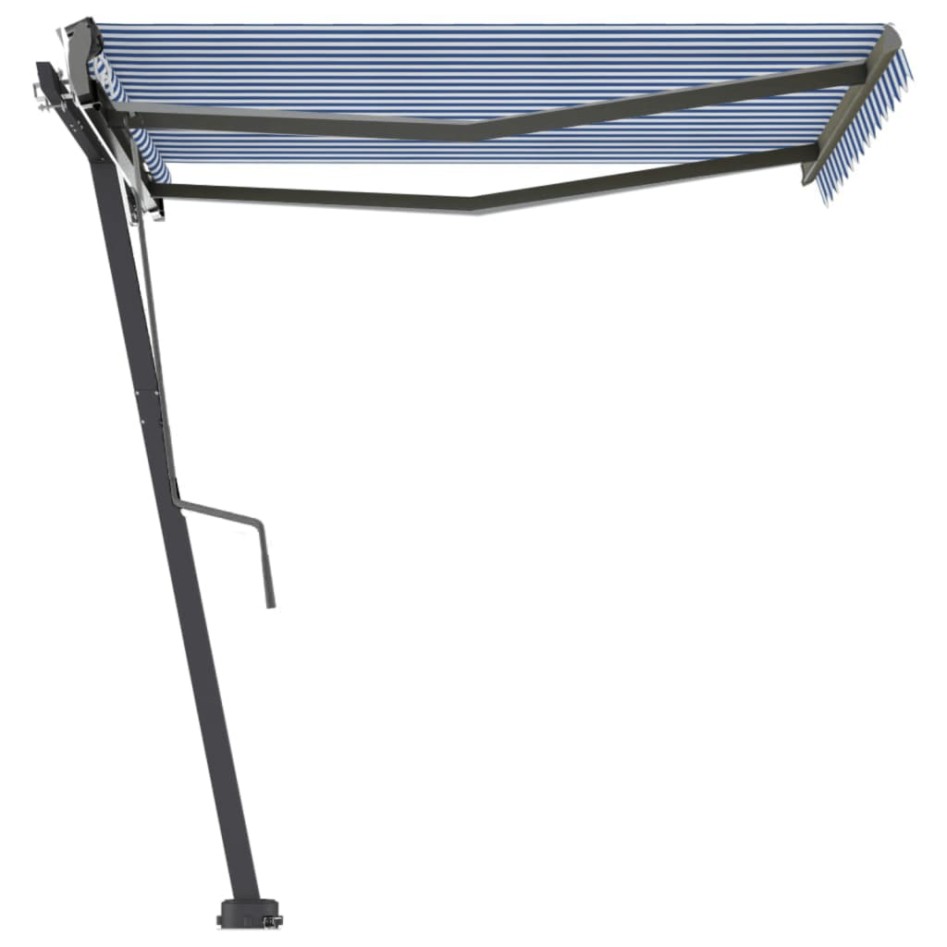 Toldo de pie automático azul y blanco 350x250