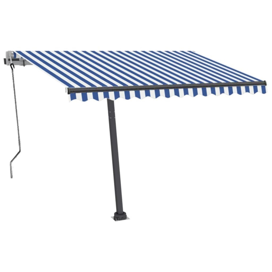 Toldo de pie automático azul y blanco 350x250