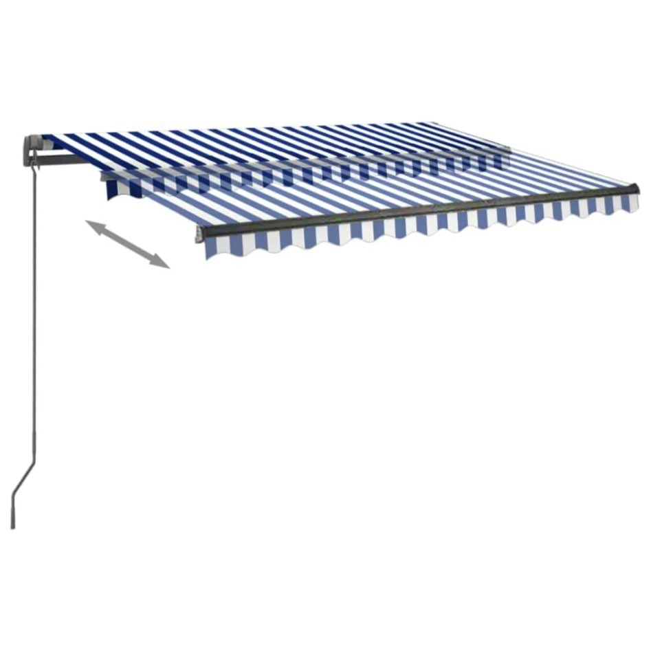 Toldo de pie automático azul y blanco 350x250
