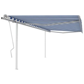 Toldo manual retráctil con postes azul y blanco 4x3,5