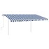 Toldo manual retráctil con postes azul y blanco 4x3,5