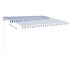 Toldo manual retráctil con postes azul y blanco 4x3,5