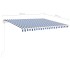 Toldo manual retráctil con postes azul y blanco 4x3,5
